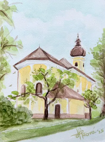 Kostol sv. Michala — akvarel, 21x29cm, 2025