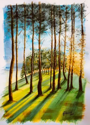 Krásne dni na Liptovskej Mare — Akvarel, 50x70cm, 2020