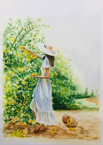 Citróny — akvarel, 50x70cm, 2020