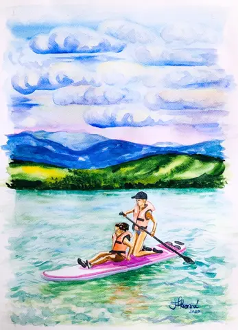 Hry na Liptovskej Mare — Akvarel, 50x70cm, 2020