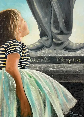 Violet a Charlie — olej, 50x70cm, 2021