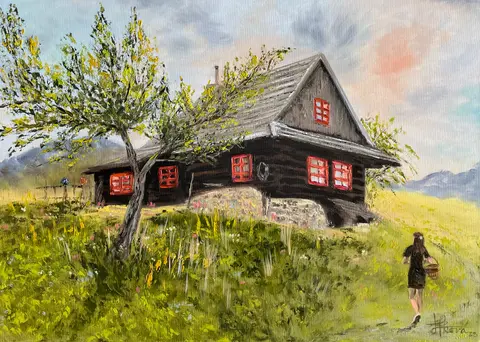 Na prechádzke so Zuzkou — olej, 50x70cm, 2023