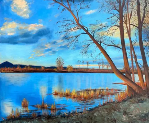 Dni pri jazere II. — Olej, 60x70cm, 2021