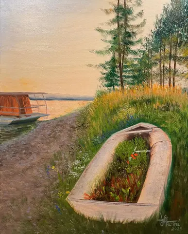 Keď rozkvitne čln — Olej, 30x40cm, 2021