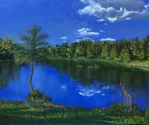 Pri jazere v Nemšovej — olej, 50x60cm, 2019